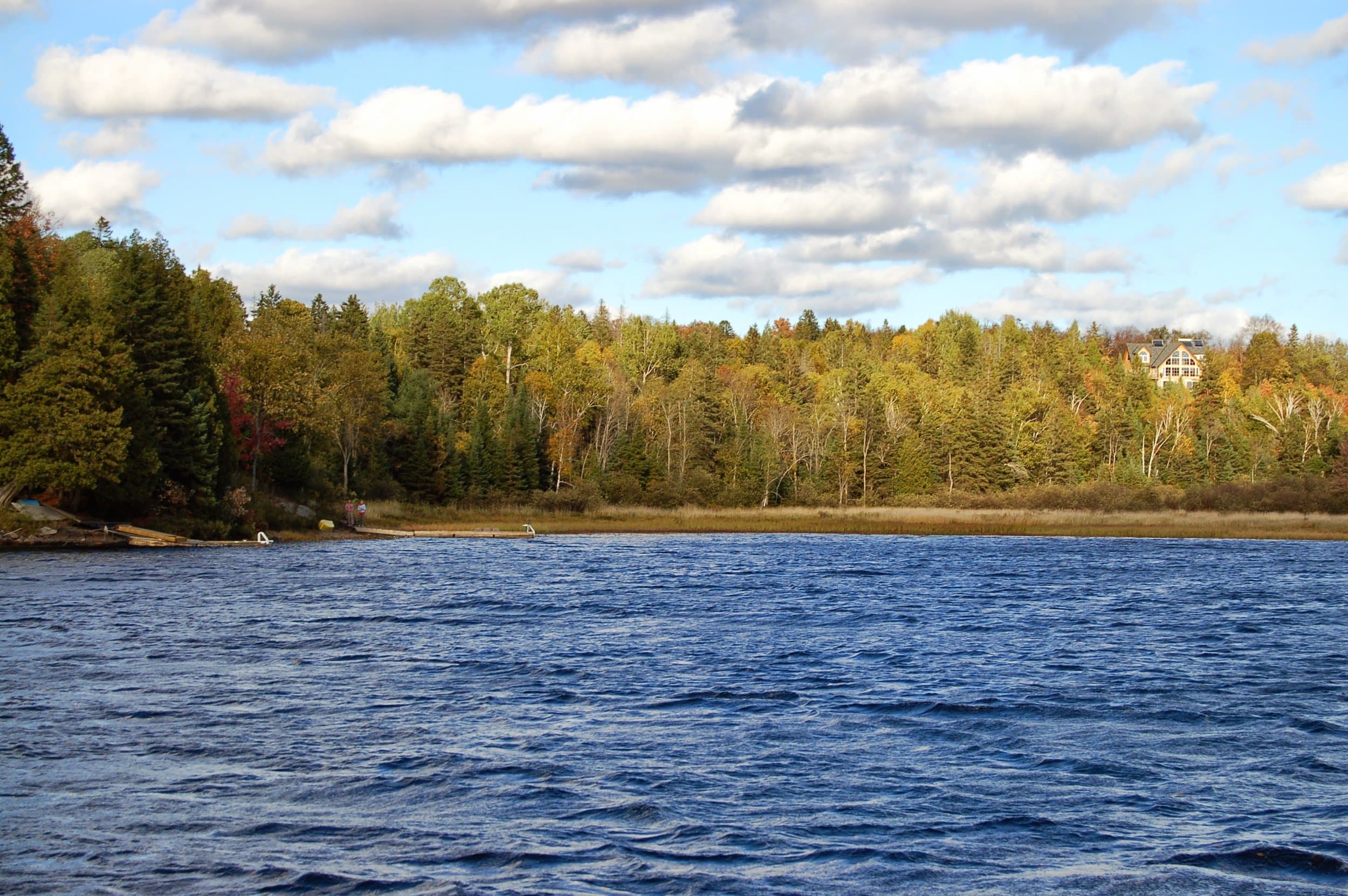 The cottage seen across Whitestone Lake