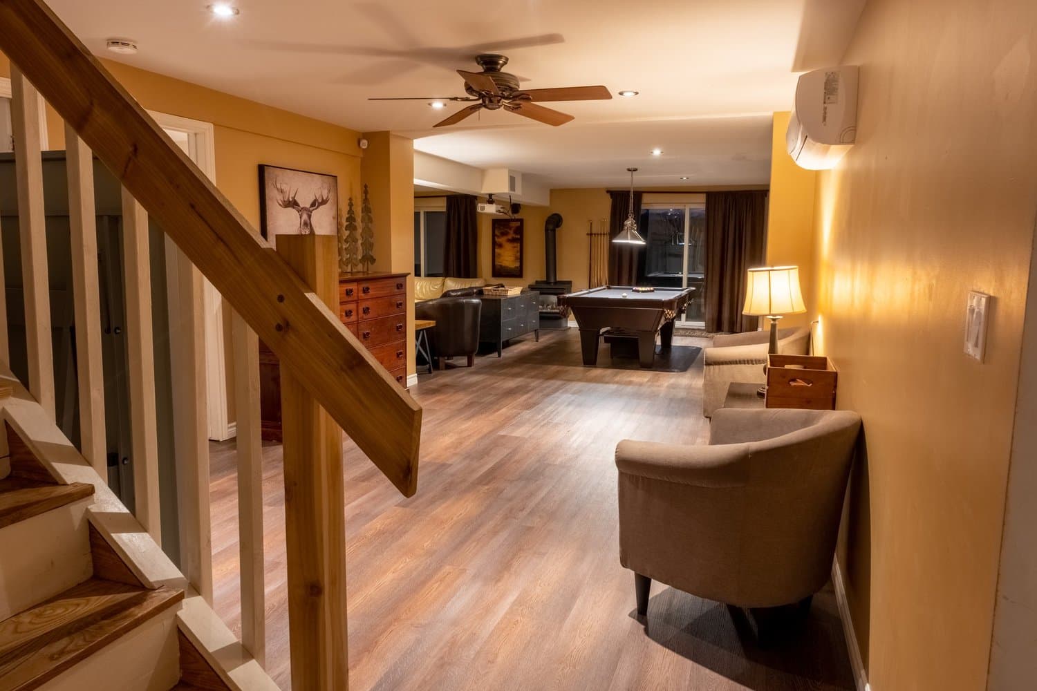 Lower level games room and staircase