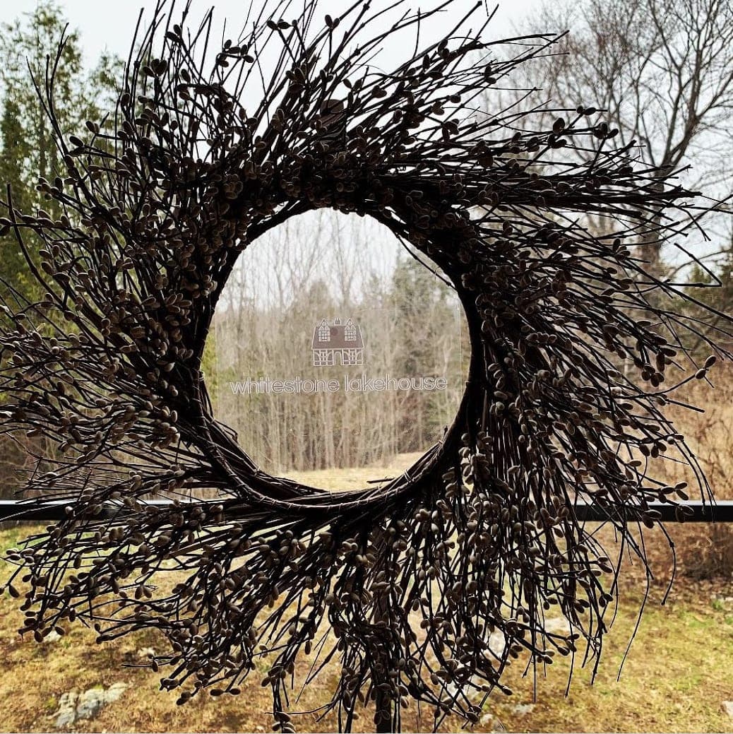 Twig wreath framing the forest view