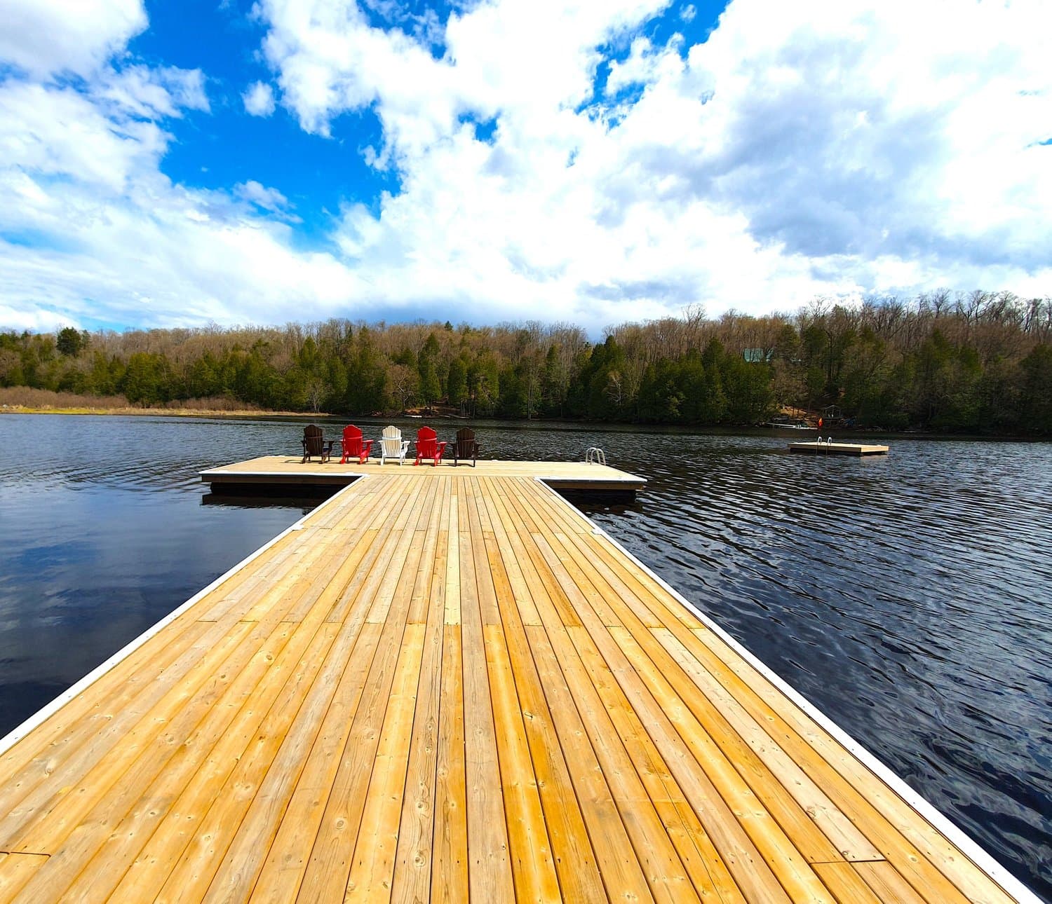 Wide-angle view of the dock and lake