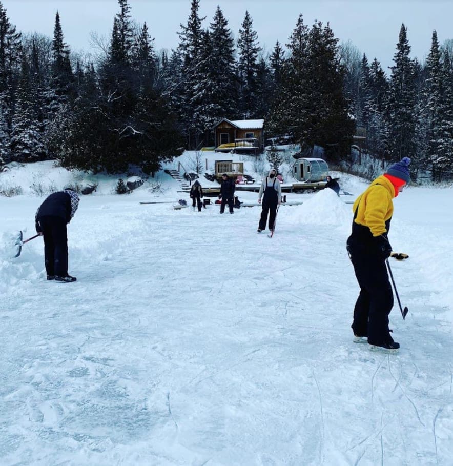 Skating and shinny on the frozen lake