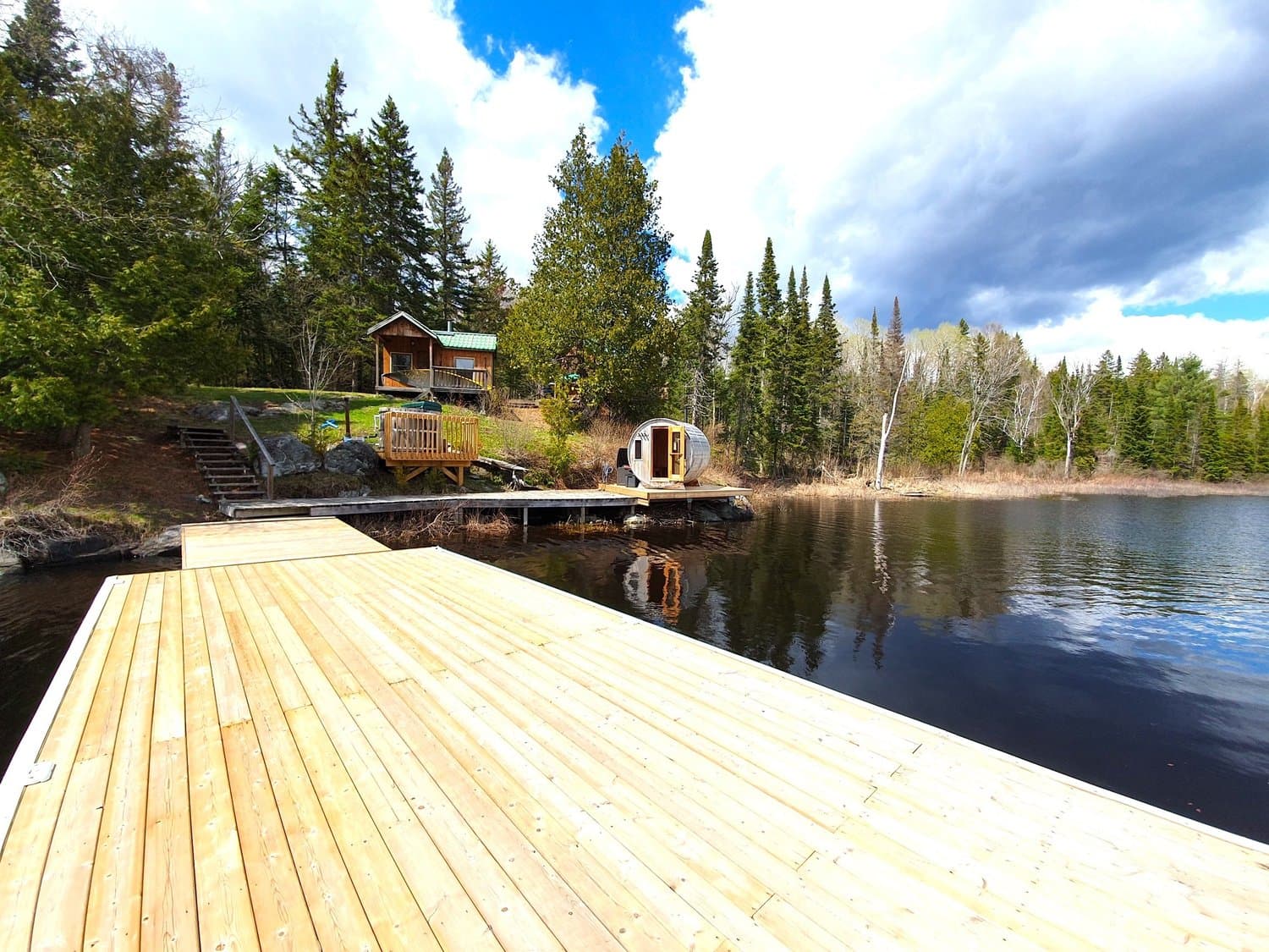 New dock with the sauna across the water