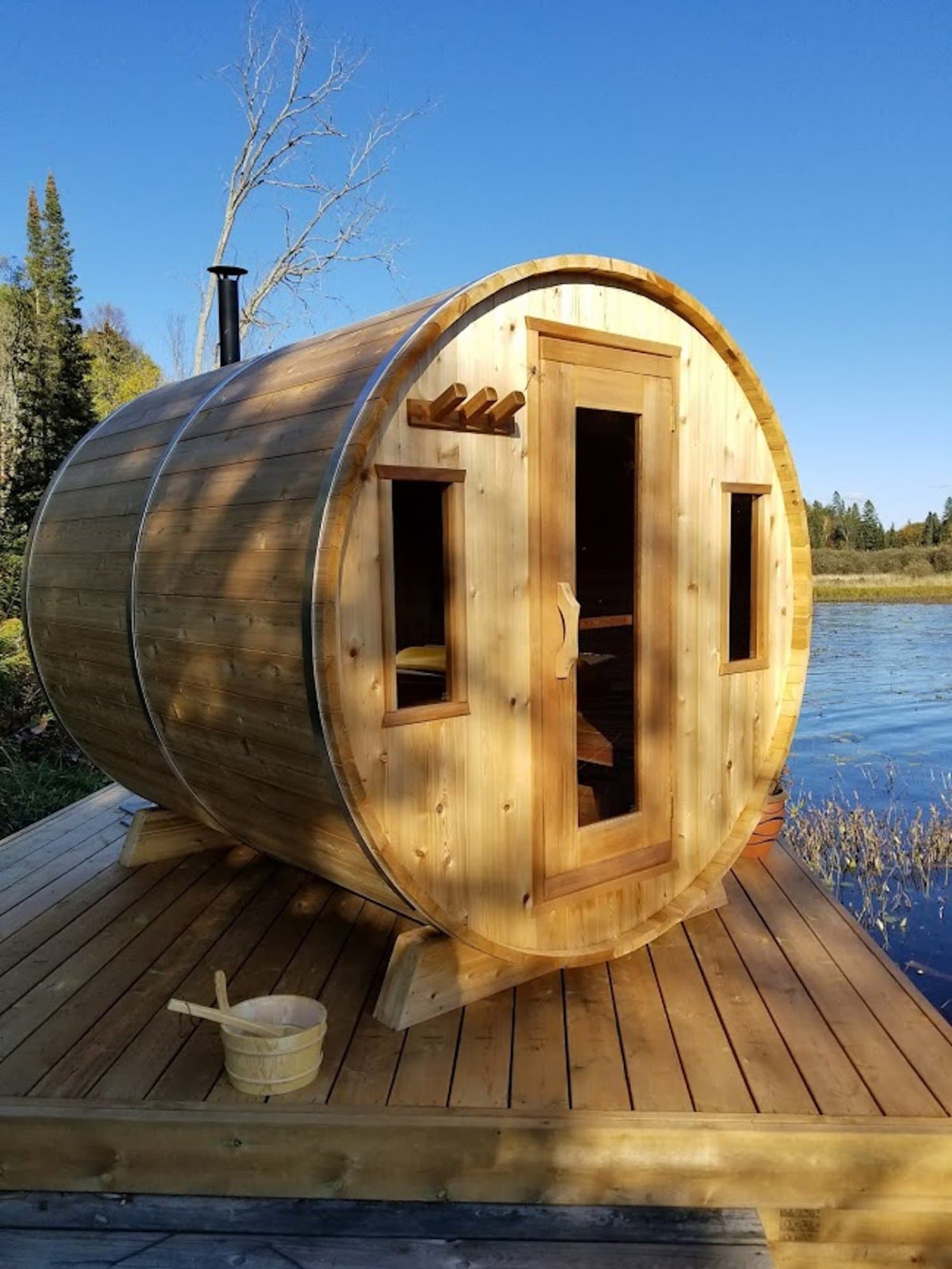 Barrel sauna on the dock