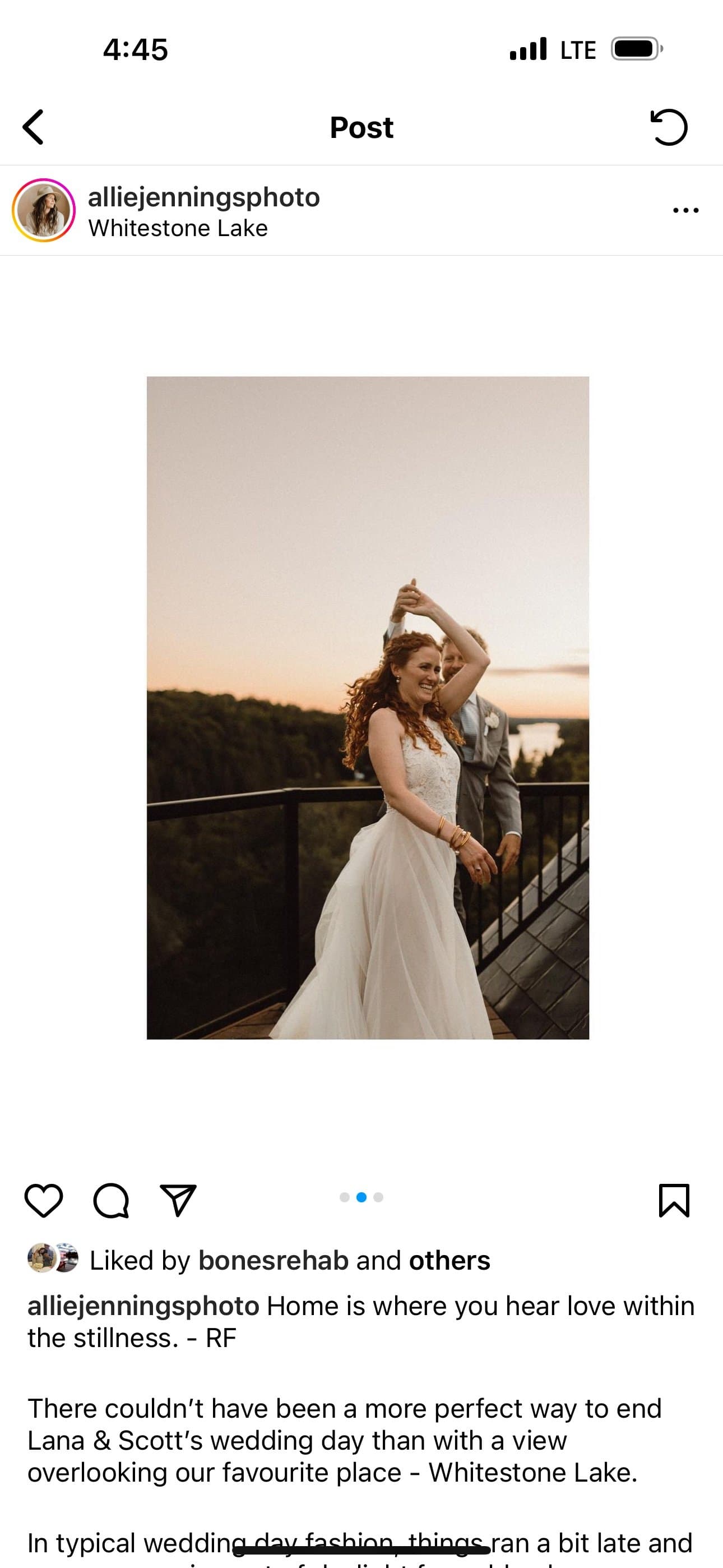 Bride dancing at sunset on the deck