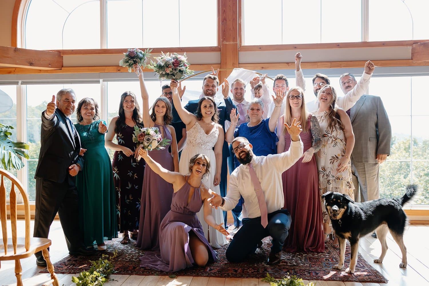 Wedding party celebrating in the great room