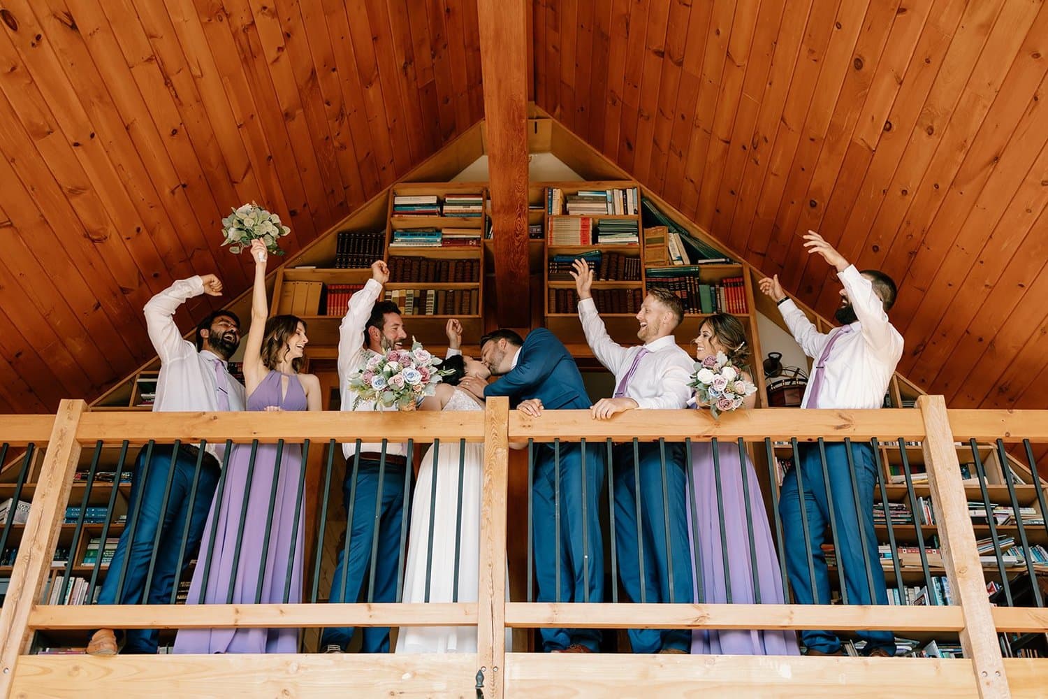 Wedding party on the loft balcony
