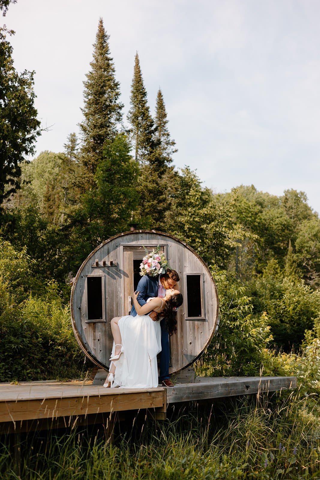 Couple at the barrel sauna