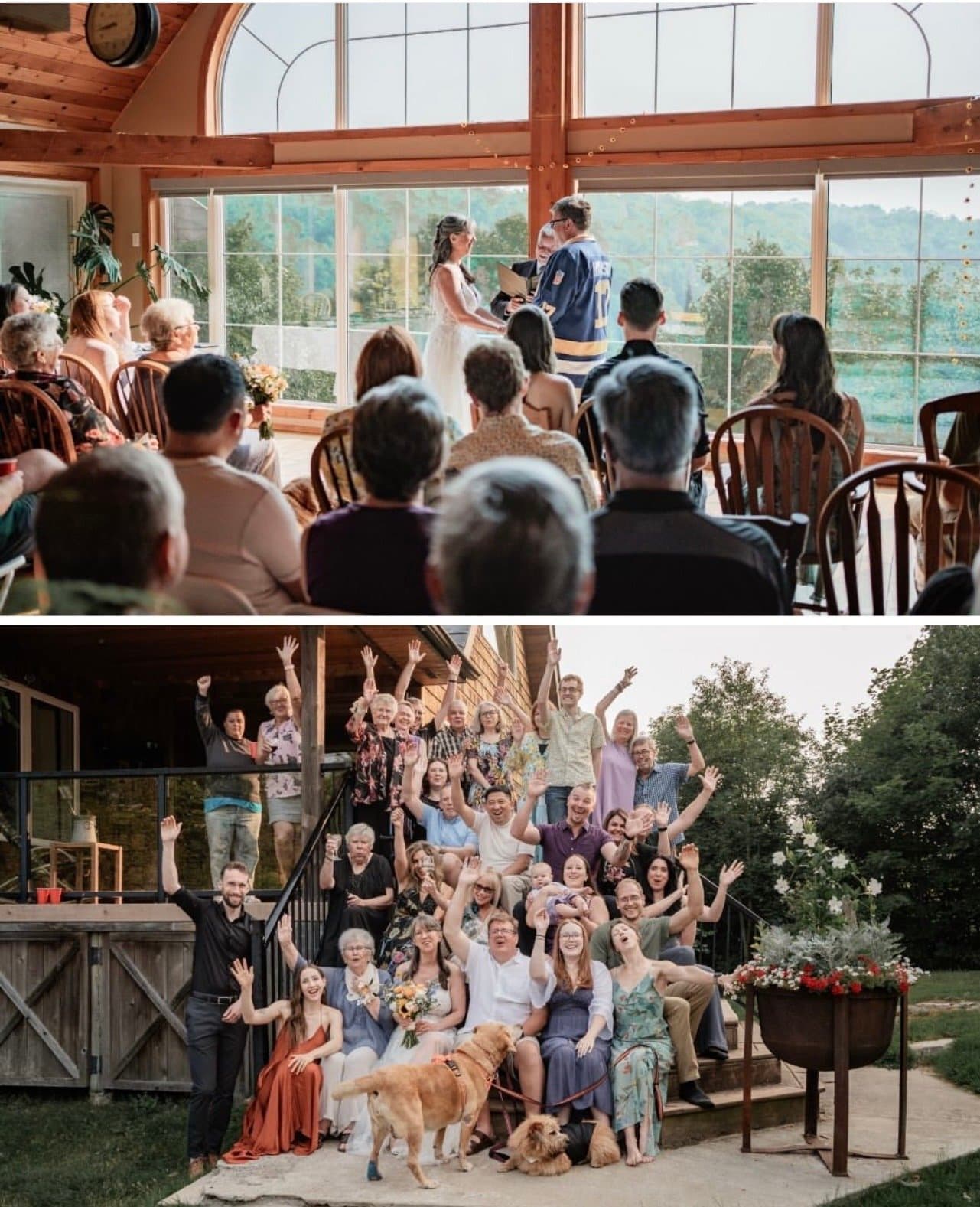 Ceremony in the great room and a group photo