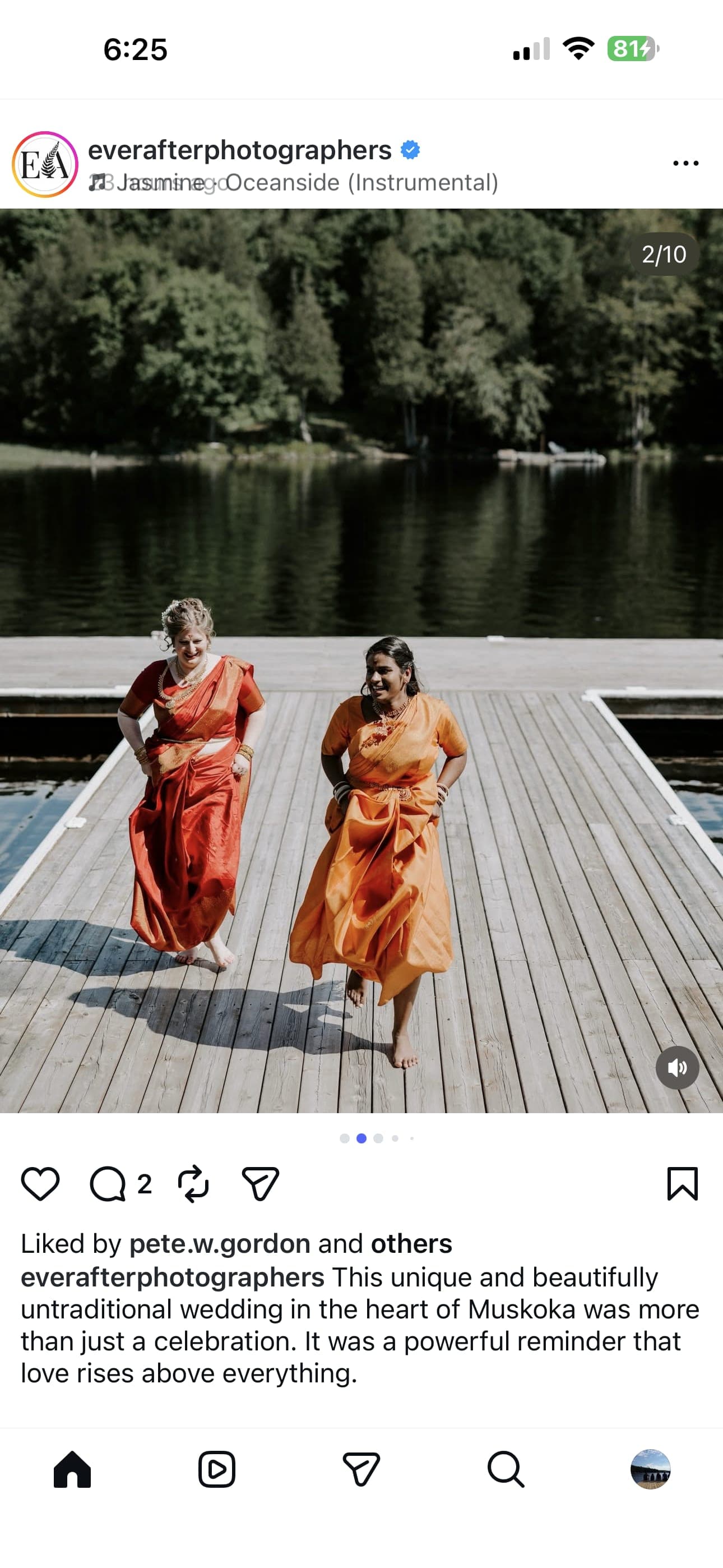 Bride and friend walking on the dock